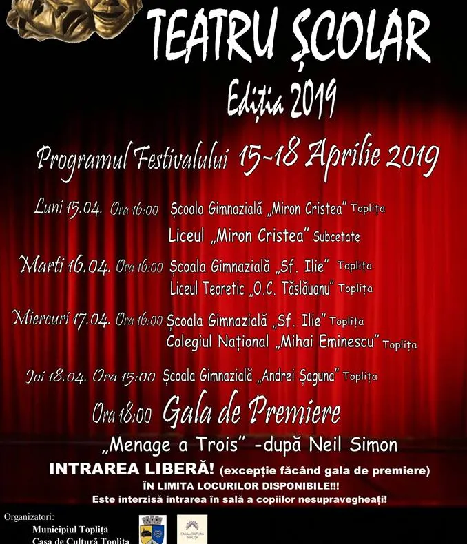Festivalul-Concurs de Teatru Școlar, din nou la Topliţa
