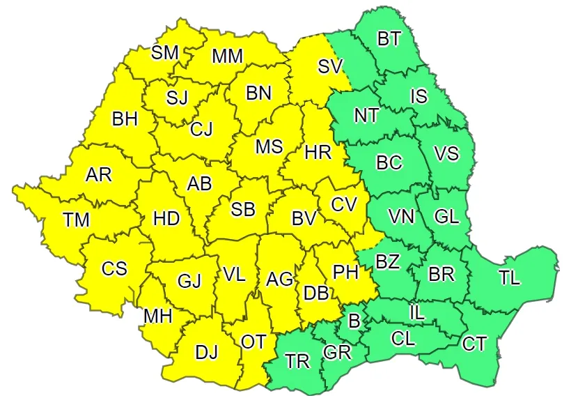 COD GALBEN de ploi torenţiale valabil pentru judeţul Harghita