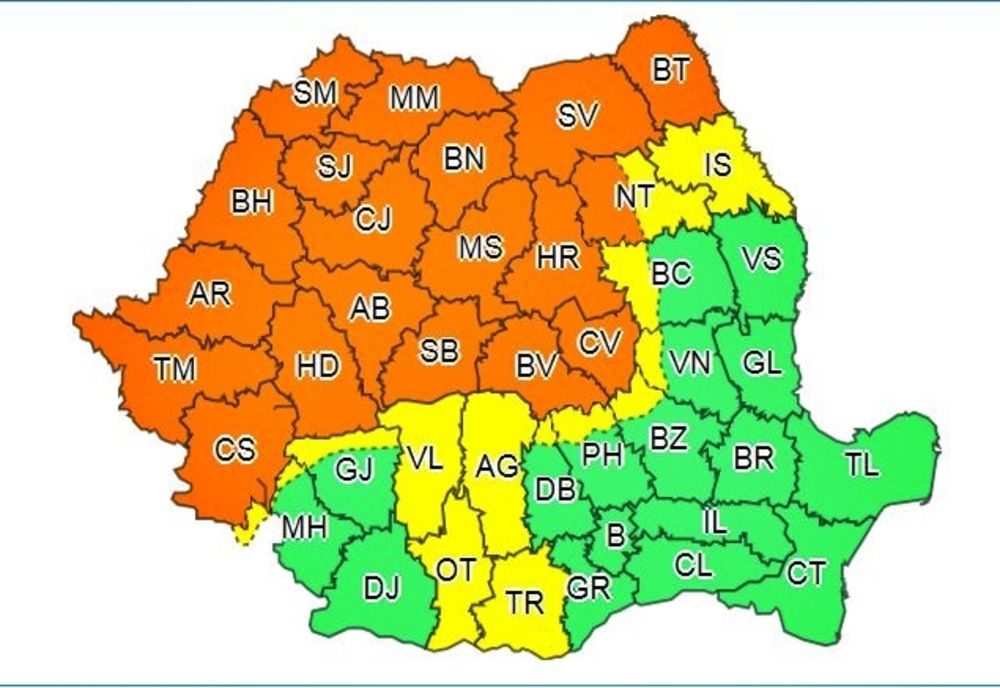 Mai multe județe din Transilvania, Maramureș, Banat și Crișana, sub COD PORTOCALIU