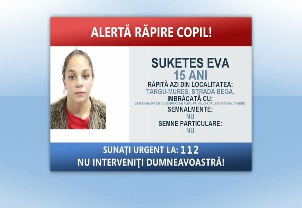 Poliția Română: "Minoră din Harghita, răpită la Târgu Mureş!"